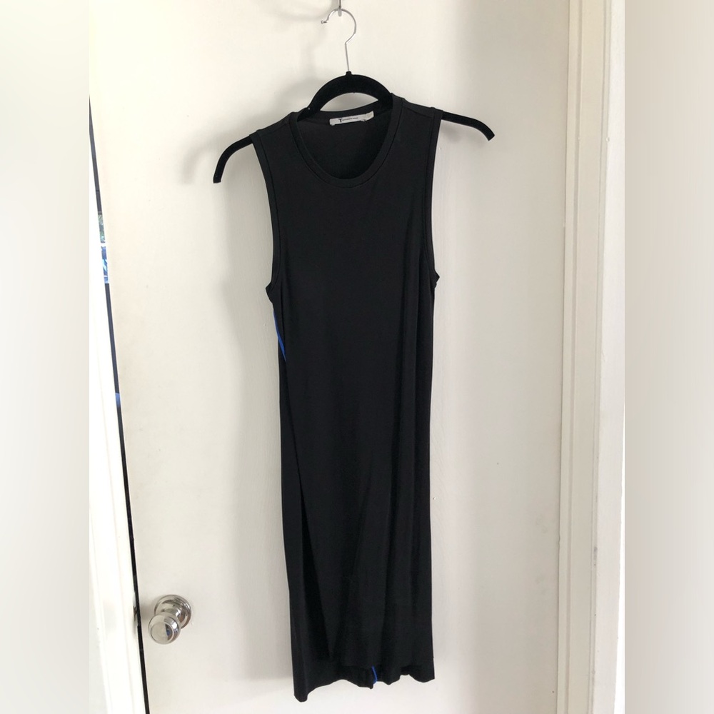 T by Alexander Wang bodycon Mini Black Sleeveless Dress with blue stitching